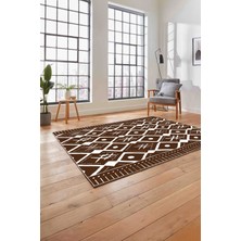 Napoli Home Baskılı Iskandinav Etnik Kilim Model Yıkanabilir Yolluk Mutfak Salon Halısı, Iskandinav-37-Kahve,