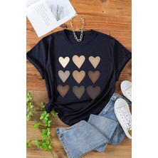 Woodroffe Kadın Kalp Baskılı T-Shirt Oversize Salaş