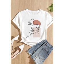 Kadın Make Up Siluet Baskılı Tasarım Tshirt Oversize Salaş