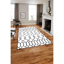 Napoli Home Baskılı Iskandinav Çizgi Geçişli Model Yıkanabilir Yolluk Mutfak Salon Halısı, Iskandinav-57-Beyaz,