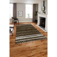 Napoli Home Baskılı Iskandinav Zigzag Model Yıkanabilir Yolluk Mutfak Salon Halısı, Iskandinav-52-Kahve,
