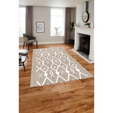 Napoli Home Baskılı Iskandinav Etnik Kilim Model Yıkanabilir Yolluk Mutfak Salon Halısı, Iskandinav-37-Vizon,