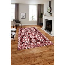 Napoli Home Baskılı Iskandinav Dörtgen Modelli Yıkanabilir Yolluk Mutfak Salon Halısı, Iskandinav-42-Bordo,