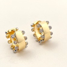 Kyver Halka Küpe Nokta Zirkon Taşlı Gold