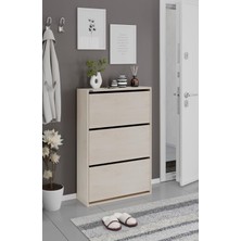 Ceha 3'lü Düşer Kapaklı Ahşap Ayakkabılık - Düz Akçaağaç