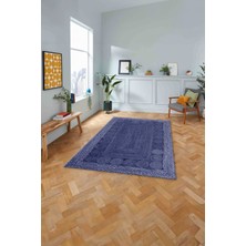 Napoli Home Dijital Baskılı Jüt Model Çerçeveli Yıkanabilir Yolluk Mutfak Salon Halısı, Jüt-29-Lacivert,