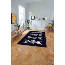 Napoli Home Dijital Baskılı Jüt Çizgi Desenli Yıkanabilir Yolluk Mutfak Salon Halısı, Jüt-39-Lacivert,