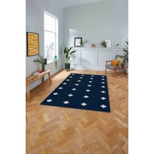 Napoli Home Dijital Baskılı Jüt Motifli Modern Yıkanabilir Yolluk Mutfak Salon Halısı, Jüt-36-Lacivert,