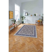 Napoli Home Dijital Baskılı Jüt Geometrik Model Yıkanabilir Yolluk Mutfak Salon Halısı, Jüt-31-Lacivert,