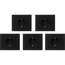 Ovivo Siyah Topraklı Priz Çerçeveli 5 Adet