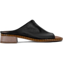 Ayakkabı Fuarı Elit Brk022C Kadın Hakiki Deri Düz Terlik Siyah