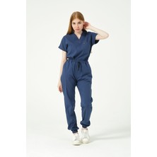 Pratik Medikal Fırtına Mavi Likralı Scrubs Jogger Paça Doktor Hemşire Forması Yarasa Kol Takım Unisex