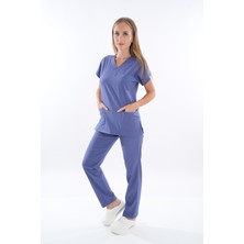 Nur Medikal Giyim Unisex Soft Likra Fırtına Mavi Hemşire ve Doktor Üniforması Cerrahi Takım Scrubs