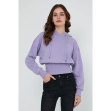 Polo State Kadın Karbon Fırçalı 3 İplik Oversize Sweatshirt Lila