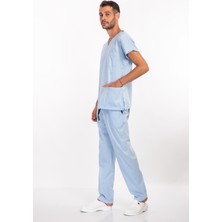 Nur Medikal Giyim  Soft Likra Bebe Mavi Hemşire ve Doktor Üniforması Cerrahi Takım Scrubs