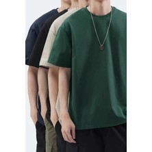 Tarz Cool Erkek Siyah Taş Yeşil Lacivert  Pamuklu 4'lü T-Shirt Paketi