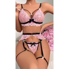 Albonishop Pembe Seksı Sütyen Dantel Takım Siyah Britli