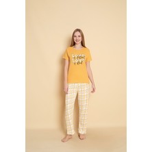 Sude Homewear Kadın Sarı Renk Kısa Kollu Pijama Takımı
