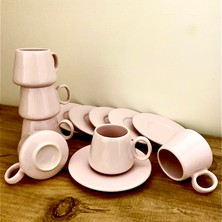 Nokta Porselen ve Seramik Nokta Kahve Fincan Takımı 12 Parça 6'lı Set Elit Serisi Toz Pembe Rengi