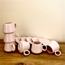 Nokta Porselen ve Seramik Nokta Kahve Fincan Takımı 12 Parça 6'lı Set Elit Serisi Toz Pembe Rengi