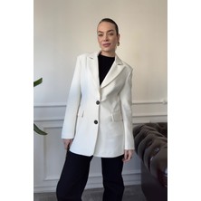 Magarde Nevür Detay Premium Blazer Ceket- Beyaz