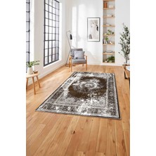 Napoli Home  Klasik Çerçeveli Eskitme Model Yıkanabilir Kaymaz Yolluk Mutfak Salon Halısı, Klasik-78-Kahve,