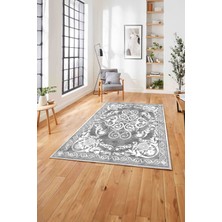Napoli Home  Baskılı Klasik Afgan Model Sade Yıkanabilir Kaymaz Yolluk Mutfak Salon Halısı, Klasik-52-Gri,