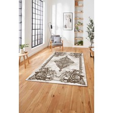 Napoli Home  Dijital Baskılı Klasik Çiçek Motifli Yıkanabilir Kaymaz Yolluk Mutfak Salon Halısı, Klasik-31-Kahve,