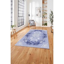 Napoli Home  Baskılı Klasik Çiçek Figürlü Yıkanabilir Kaymaz Yolluk Mutfak Salon Halısı, Klasik-50-Lacivert,