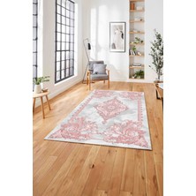 Napoli Home  Dijital Baskılı Klasik Çiçek Motifli Yıkanabilir Kaymaz Yolluk Mutfak Salon Halısı, Klasik-31-Pembe,