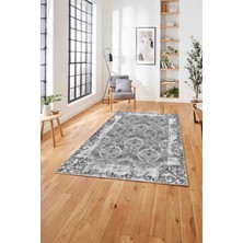 Napoli Home  Baskılı Klasik Akrilik Çerçeve Model Yıkanabilir Kaymaz Yolluk Mutfak Salon Halısı, Klasik-41-Gri,