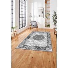 Napoli Home  Klasik Modern Dijital Baskılı Yıkanabilir Kaymaz Yolluk Mutfak Salon Halısı, Klasik-62-Gri,