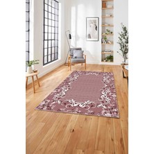 Napoli Home  Klasik Sade Çiçek Model Baskılı Yıkanabilir Kaymaz Yolluk Mutfak Salon Halısı, Klasik-68-Pembe,