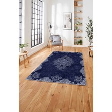 Napoli Home  Baskılı Klasik Otantik Model Yıkanabilir Kaymaz Yolluk Mutfak Salon Halısı, Klasik-39-Lacivert,