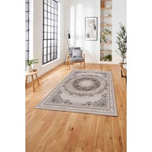 Napoli Home  Klasik Model Göbek Detaylı Baskılı Yıkanabilir Kaymaz Yolluk Mutfak Salon Halısı, Klasik-64-Vizon,