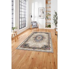 Napoli Home  Klasik Çiçek Motifli Baskılı Yıkanabilir Kaymaz Yolluk Mutfak Salon Halısı, Klasik-71-Gri,