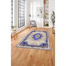 Napoli Home  Klasik Çiçek Motifli Baskılı Yıkanabilir Kaymaz Yolluk Mutfak Salon Halısı, Klasik-71-Mavi,