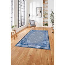 Napoli Home  Baskılı Klasik Çiçek Motifli Yıkanabilir Kaymaz Yolluk Mutfak Salon Halısı, Klasik-45-Mavi,