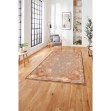 Napoli Home  Baskılı Klasik Çiçek Motifli Yıkanabilir Kaymaz Yolluk Mutfak Salon Halısı, Klasik-45-Turuncu,