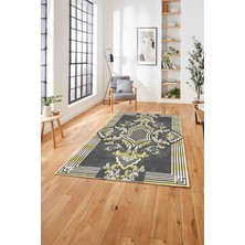 Napoli Home  Baskılı Klasik Akrilik Çerçeve Model Yıkanabilir Kaymaz Yolluk Mutfak Salon Halısı, Klasik-48-Gold,