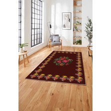 Napoli Home  Klasik Gül Motifli Dekoratif Yıkanabilir Kaymaz Yolluk Mutfak Salon Halısı, Klasik-74-Bordo,