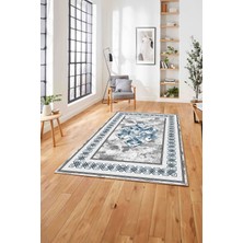 Napoli Home  Dijital Baskılı Klasik Çerçeveli Yıkanabilir Kaymaz Yolluk Mutfak Salon Halısı, Klasik-55-Mavi,