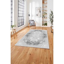 Napoli Home  Baskılı Klasik Çiçek Figürlü Yıkanabilir Kaymaz Yolluk Mutfak Salon Halısı, Klasik-50-Gri,