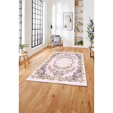 Napoli Home  Dijital Baskılı Klasik Gül Motifli Yıkanabilir Kaymaz Yolluk Mutfak Salon Halısı, Klasik-56-Pembe,