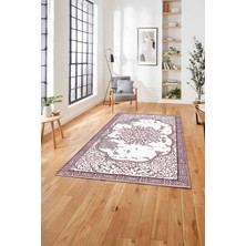 Napoli Home  Klasik Desen Dekoratif Baskılı Yıkanabilir Kaymaz Yolluk Mutfak Salon Halısı, Klasik-75-Pembe,