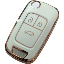 Kasey Opel Astra J Insignia Chevrolet Cruze Uyumlu Nano Kumanda Anahtar Kılıfı Oto Anahtarlık Beyaz Gold