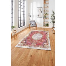 Napoli Home  Dijital Baskılı Klasik Gül Motifli Yıkanabilir Kaymaz Yolluk Mutfak Salon Halısı, Klasik-56-Kırmızı,