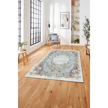 Napoli Home  Dijital Baskılı Klasik Gül Motifli Yıkanabilir Kaymaz Yolluk Mutfak Salon Halısı, Klasik-56-Mavi,