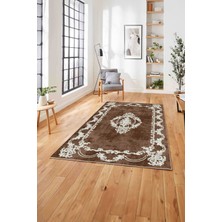 Napoli Home  Baskılı Klasik Akrilik Model Yıkanabilir Kaymaz Yolluk Mutfak Salon Halısı, Klasik-33-Kahve,