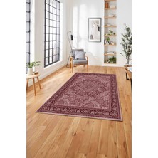 Napoli Home  Baskılı Klasik Çerçeve Model Yıkanabilir Kaymaz Yolluk Mutfak Salon Halısı, Klasik-40-Bordo,